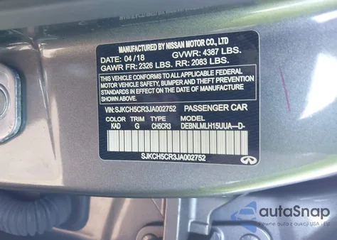 2018 Infiniti Qx30 Essential z USA, uszkodzony, nr VIN SJKCH5CR3JA002752